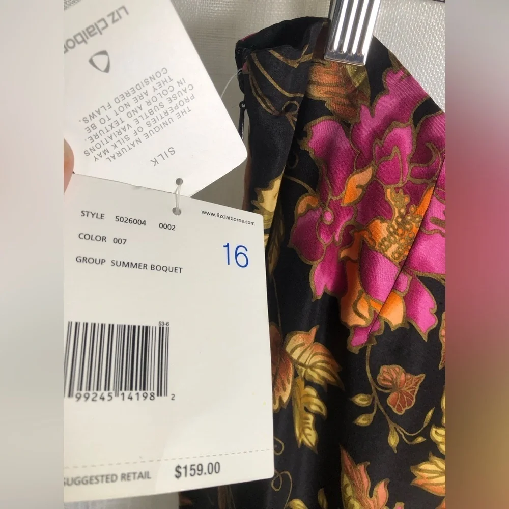 Liz Claiborne Black and Pink Floral Silk Pants NWT size 16